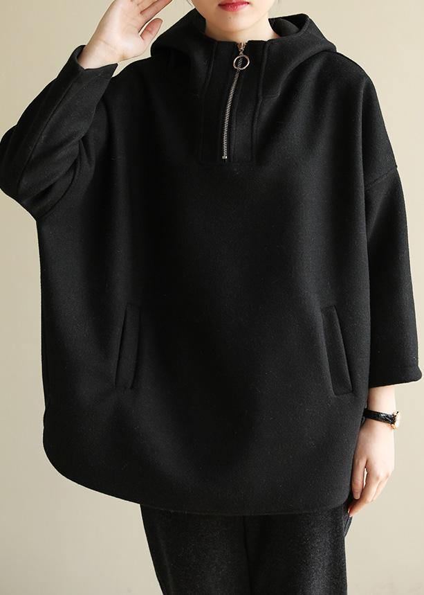 Classy Zippered Cotton Spring Clothes for Tutorials Black Blouse