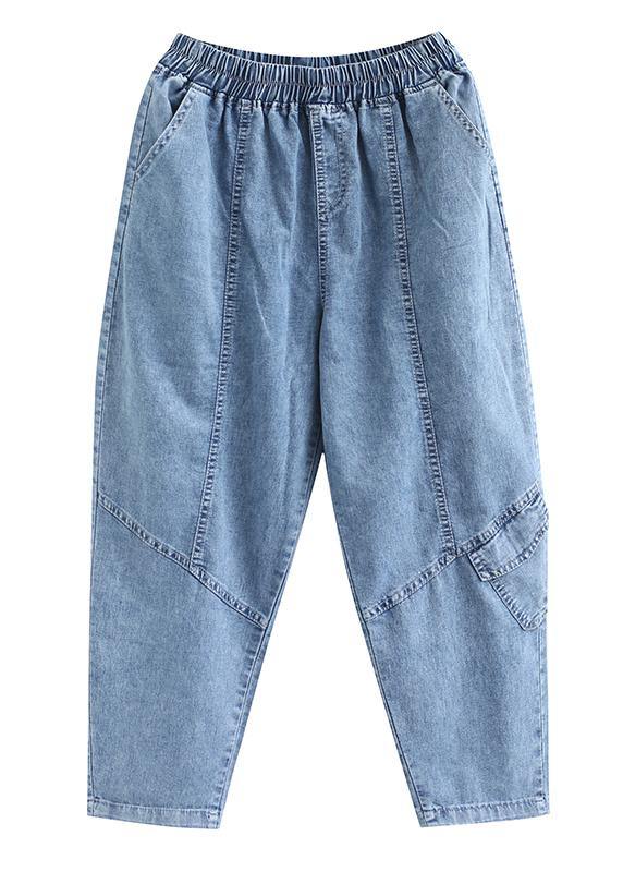 Classy Spring Pants Denim Blue Photography Elastic Waist Patchwork Pant