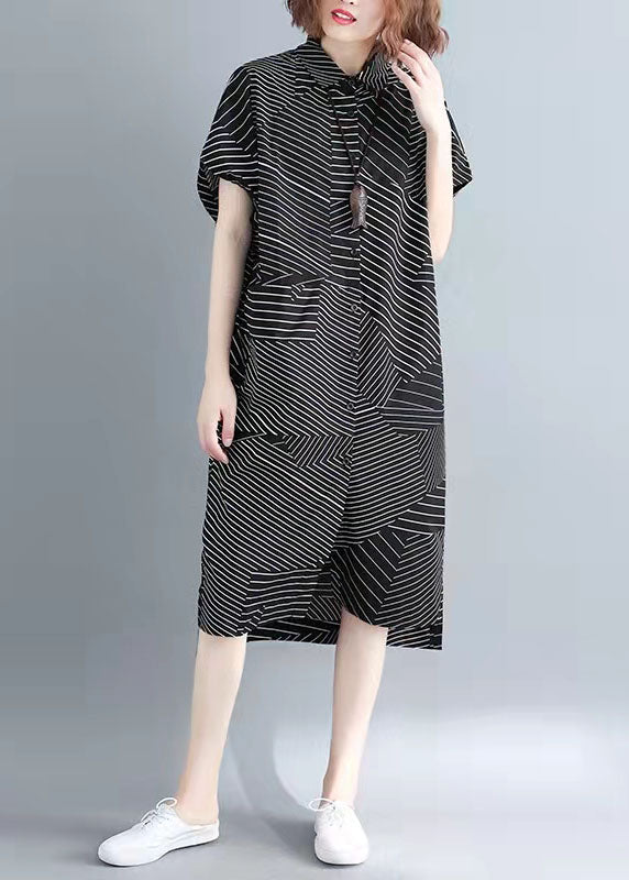 Classy Black Chiffon Clothes Work Stand Collar Summer Dress