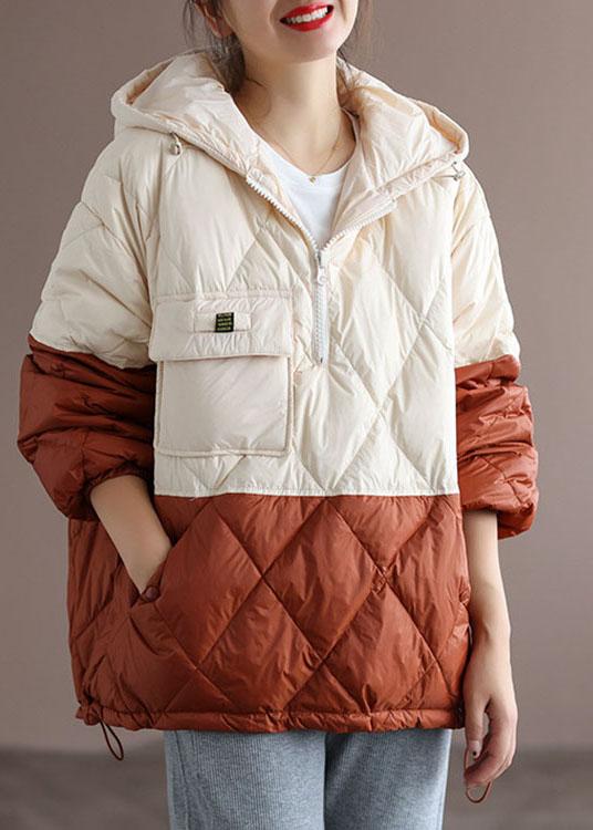 Grey Zippered Pockets Duck Down Coat Winter Down Jacket