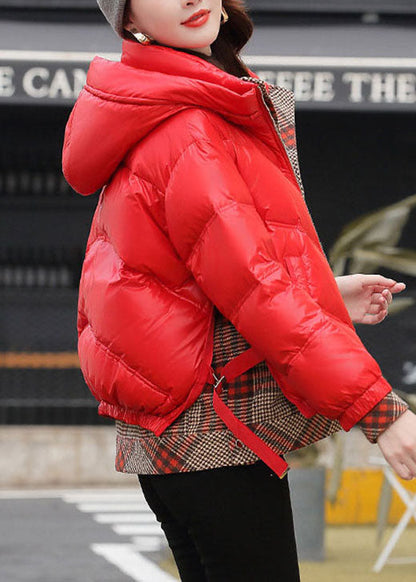Club Red Hooded Patchwork Thick Winter Duck Down Jackets