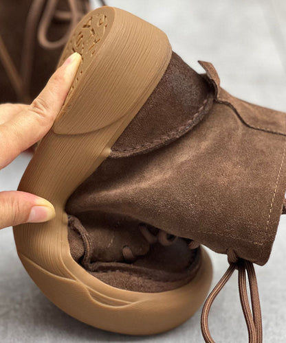 Chocolate Cowhide Leather Boots Zippered Lace Up Mountaineering Boots