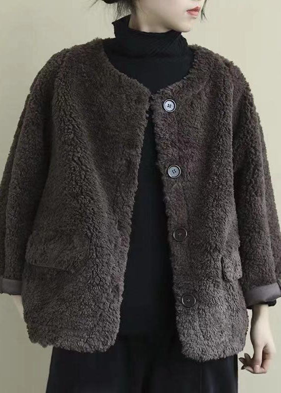 Chocolate Loose Pockets Button Fall Long Sleeve Coat