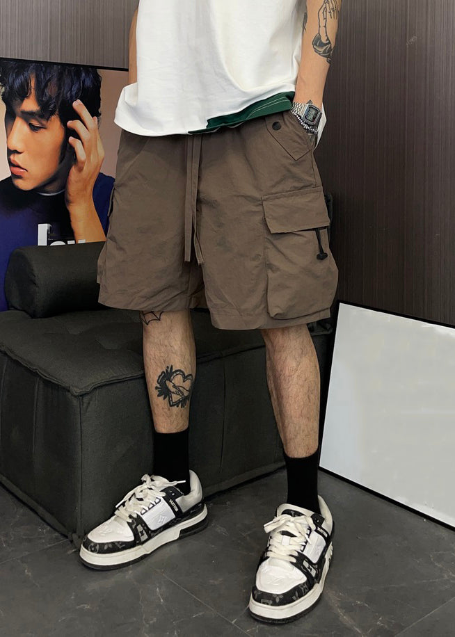 Coffee Pockets Cotton Shorts Elastic Waist Summer