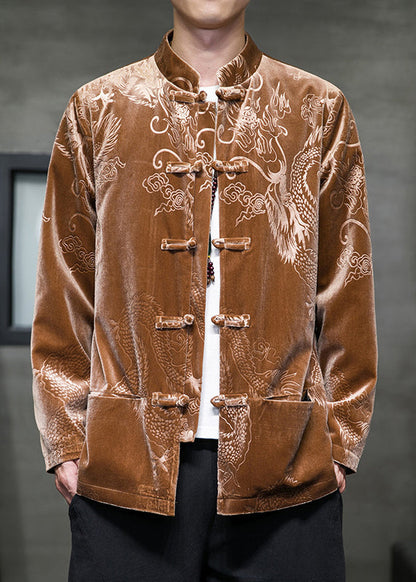 Coffee Pockets Patchwork Silk Velour Coat Spring