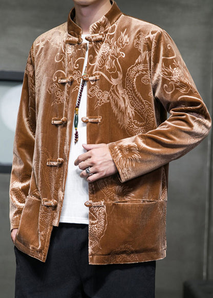 Coffee Pockets Patchwork Silk Velour Coat Spring