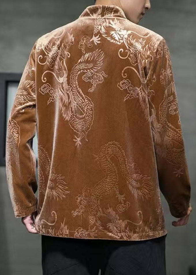 Coffee Pockets Patchwork Silk Velour Coat Spring