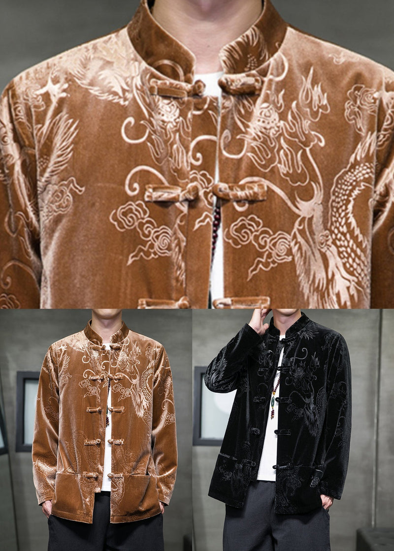 Coffee Pockets Patchwork Silk Velour Coat Spring
