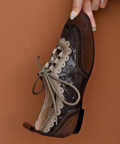 Coffee Sheepskin Splicing Lace Up Loafers for