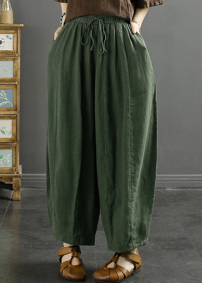 Coffee Lace Up Linen Thin Harem Pants High Waist
