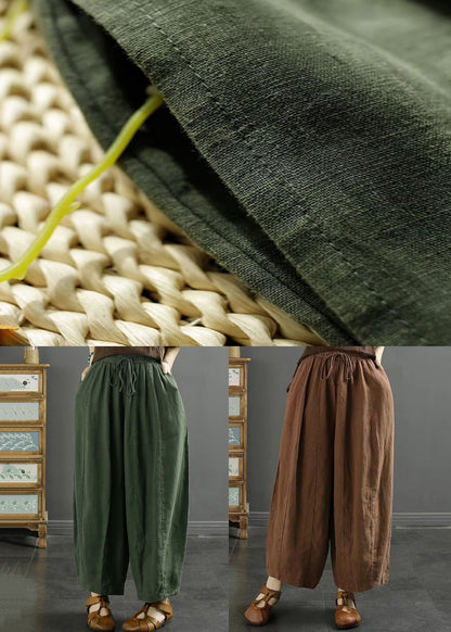 Coffee Lace Up Linen Thin Harem Pants High Waist