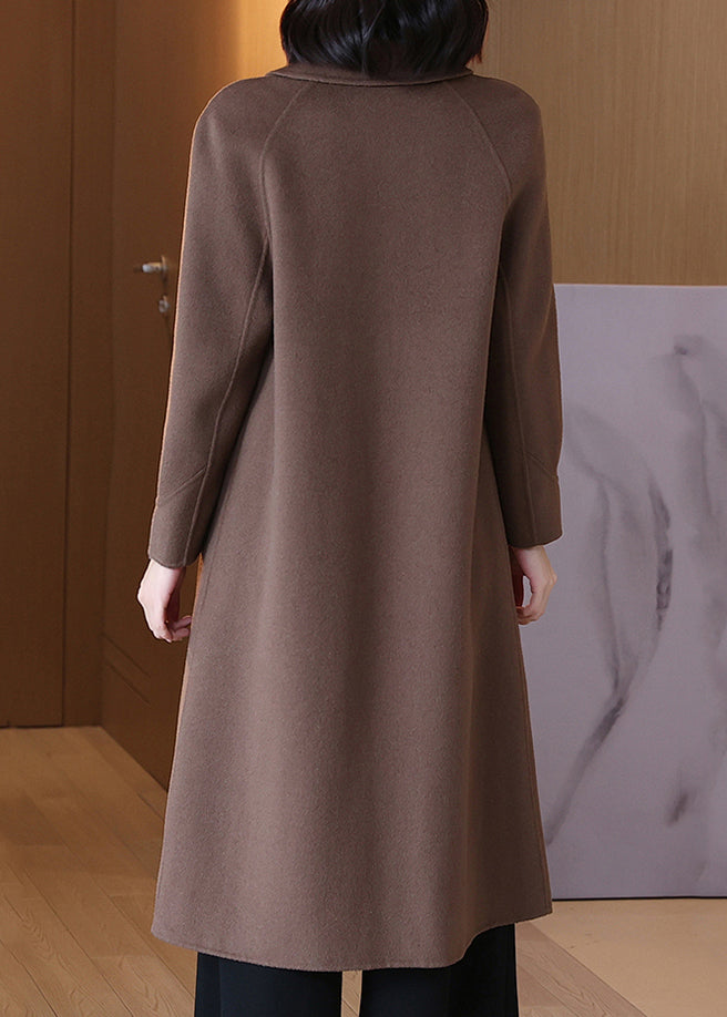 Coffee Wool Coats Peter Pan Collar Long Sleeve
