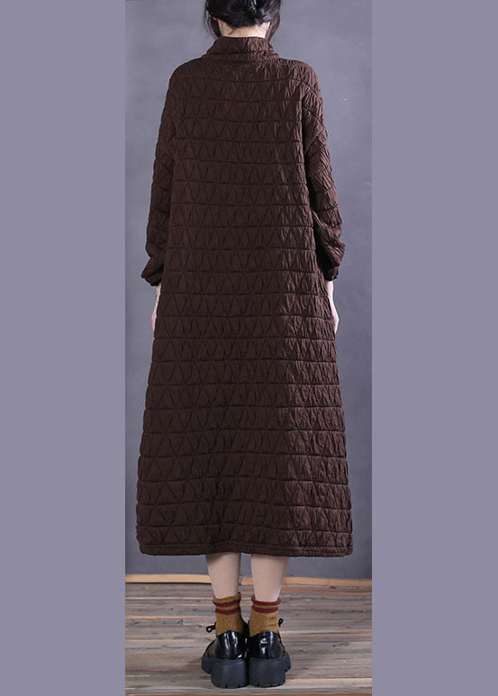 Chocolate Stand Collar Cotton Long Dress Winter