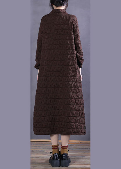 Chocolate Stand Collar Cotton Long Dress Winter