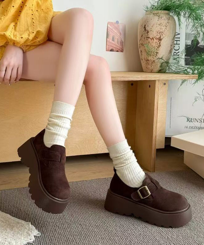 Coffee Suede Splicing Platform Loafers for