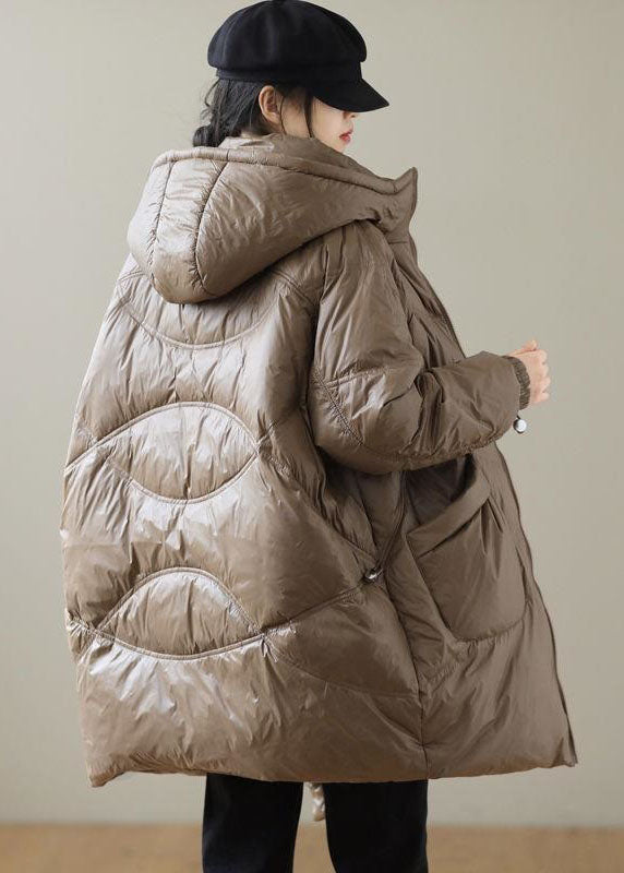 Chocolate Duck Down Down Coats Zip Up Pockets Winter