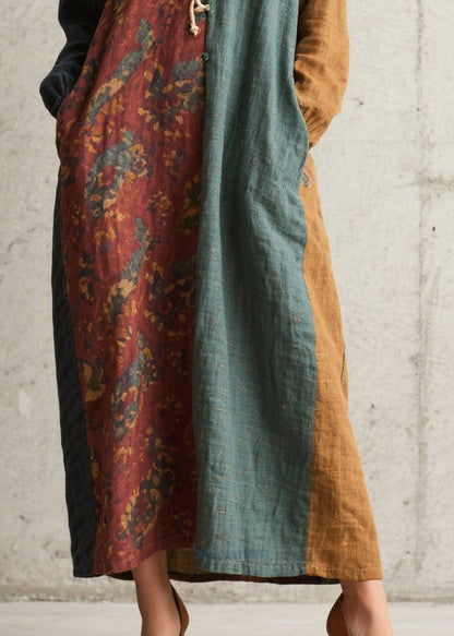 Colorblock Patchwork Cotton Vacation Dress Oversized Fall