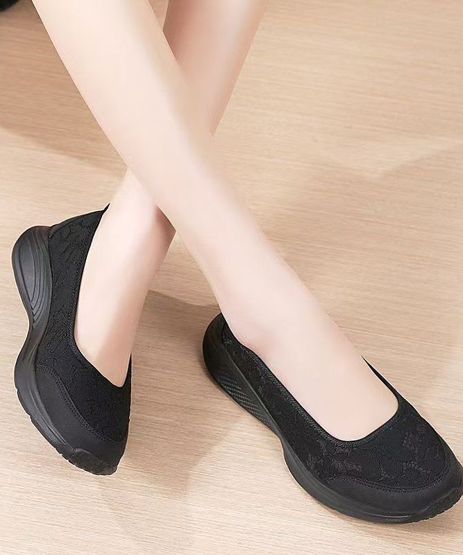 Comfortable Black Jacquard Flat Shoes for