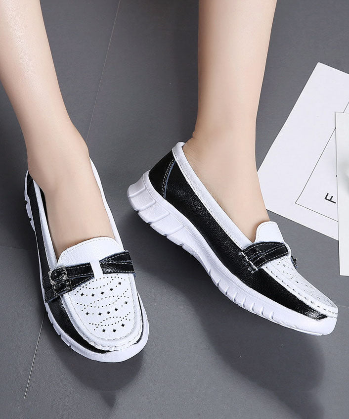 Comfortable Breathable Faux Leather Splicing Beige Flat Shoes