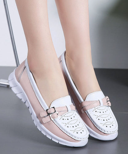 Comfortable Breathable Faux Leather Splicing Beige Flat Shoes