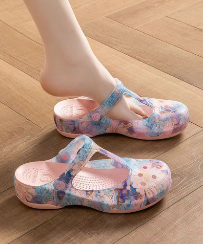 Comfortable Green Print Hollow Out Beach Slide Sandals 1