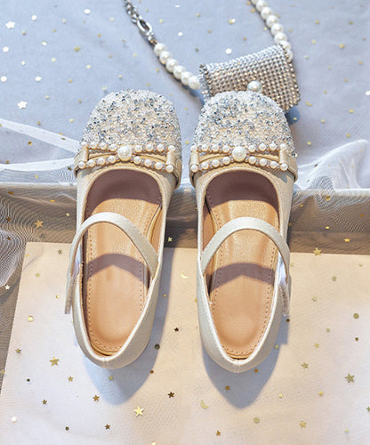 Comfy Apricot Zircon Buckle Strap Flat Feet Shoes