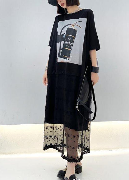 Comfy Black Print Patchwork Lace Maxi Dresses Summer