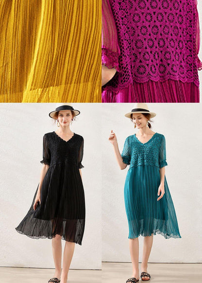 Comfy Black Wrinkled Patchwork Spring Short Sleeve Dress