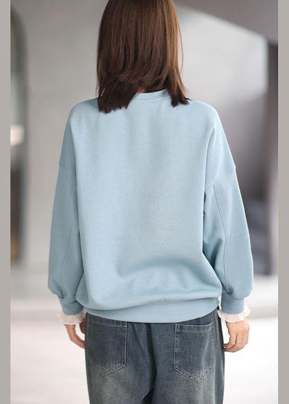 Comfy Blue Casual O-Neck Print Fall Sweatshirt