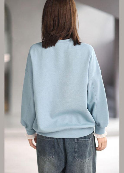Comfy Blue Casual O-Neck Print Fall Sweatshirt