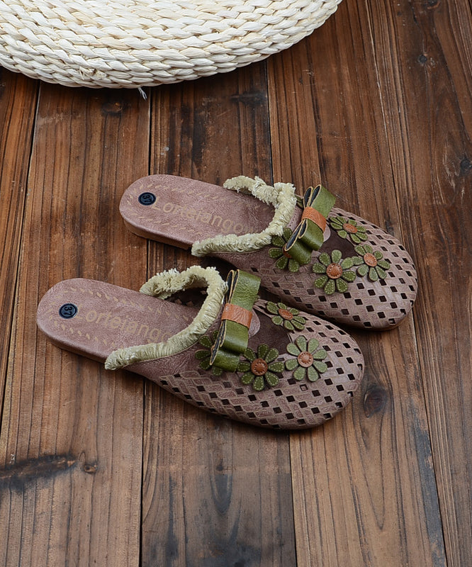 Comfy Green Splicing Hollow Out Slide Sandals
