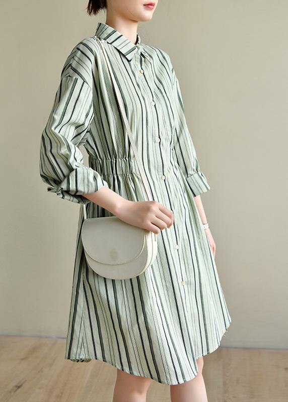 Comfy Green Striped Chiffon Cinched Summer Dress