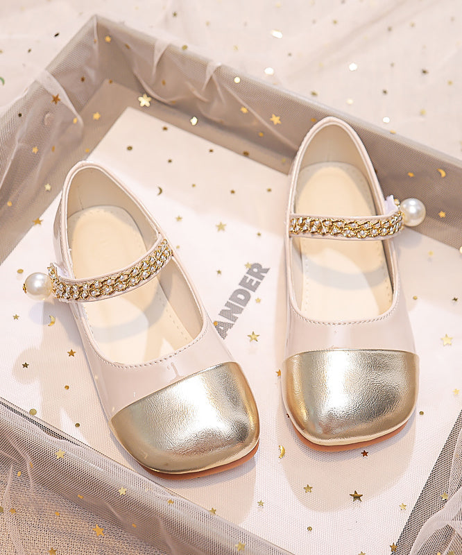Comfy Kids Flat Feet Shoes Beige Faux Leather Buckle Strap