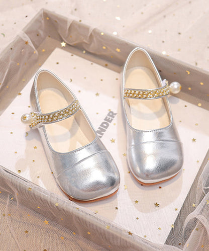 Comfy Kids Flat Feet Shoes Beige Faux Leather Buckle Strap
