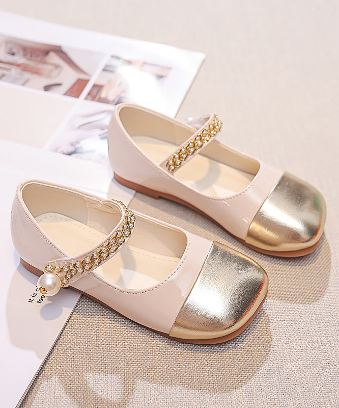 Comfy Kids Flat Feet Shoes Beige Faux Leather Buckle Strap