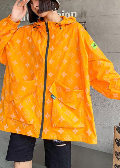 Comfy Orange Print Upf 50+ Coat Jacket Hooded Hoodie Coat