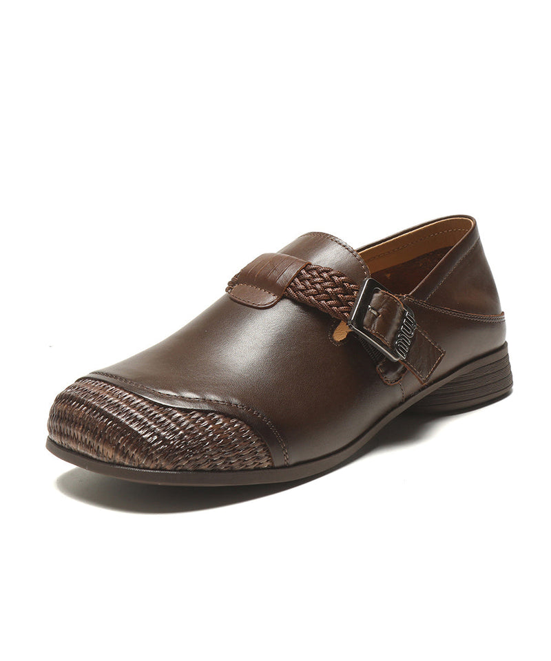 Comfy Splicing Loafers Red Cowhide Leather