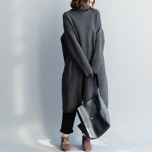 Comfy Sweater Dress Outfit Quotes High Neck Baggy Dark Gray Baggy Knitwear