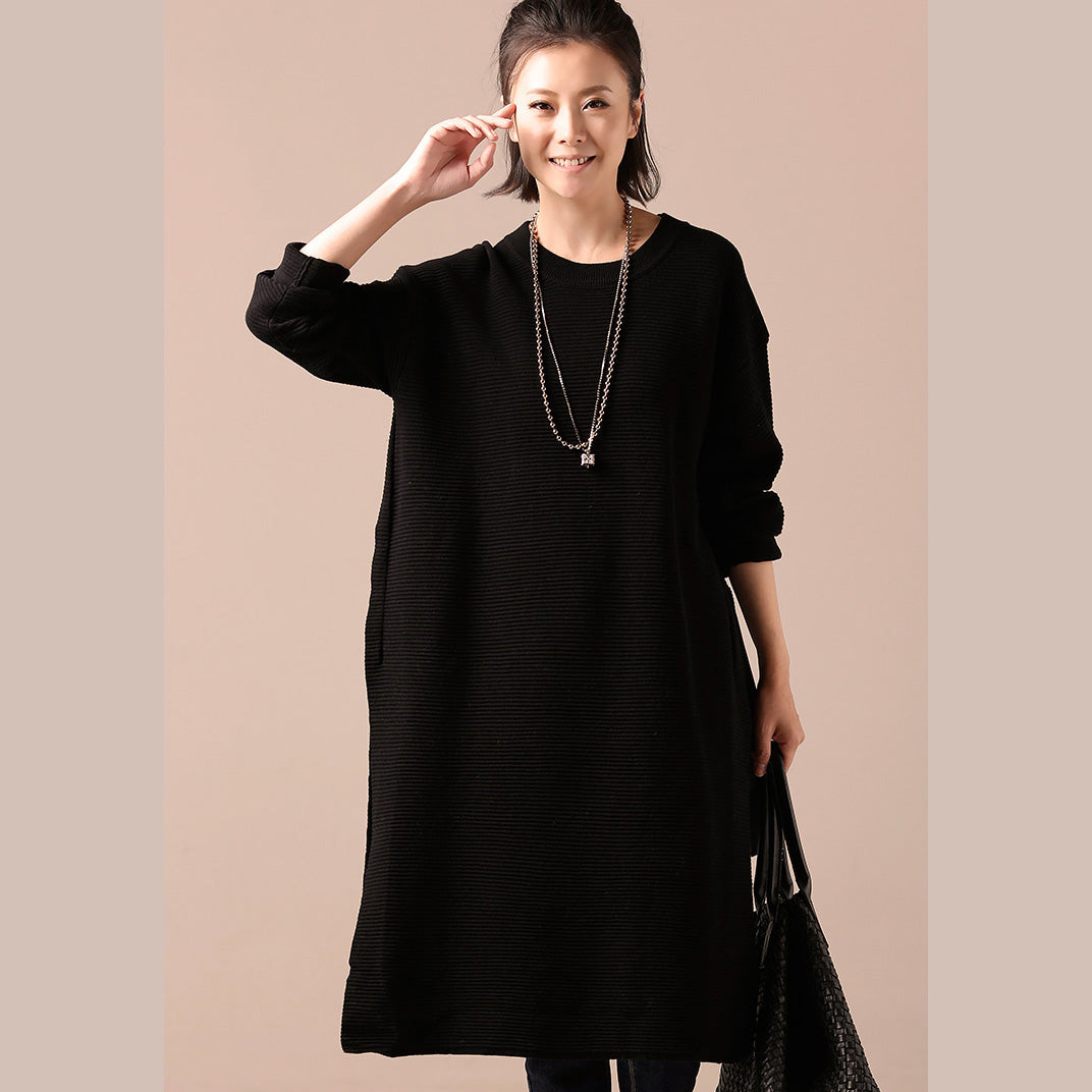 Comfy Sweater Outfits Side Open Black Diy Knitted Tops O Neck