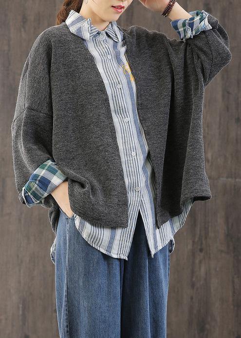 Comfy Fall Gray Knitwear Patchwork Knitted Pullover