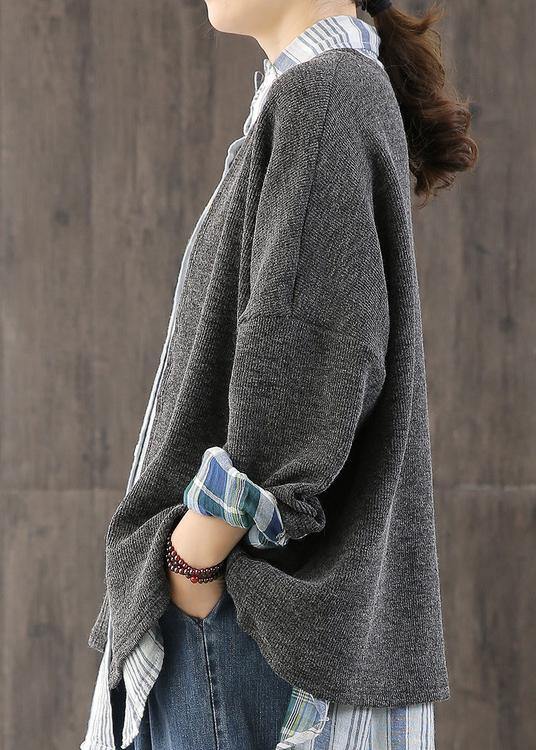 Comfy Fall Gray Knitwear Patchwork Knitted Pullover