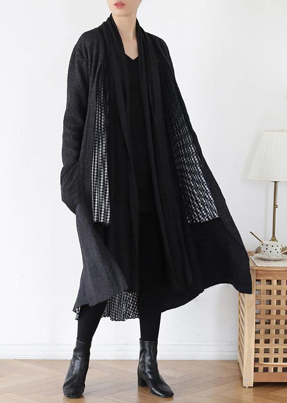 Comfy Gray Knitted Coat Fall Patchwork Knitwear