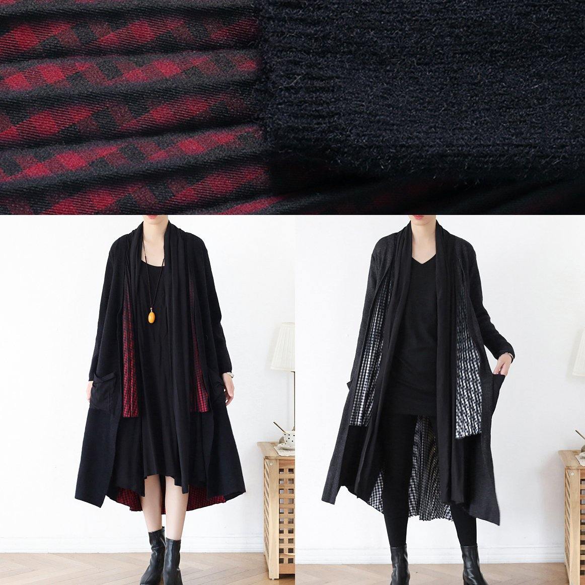 Comfy Gray Knitted Coat Fall Patchwork Knitwear