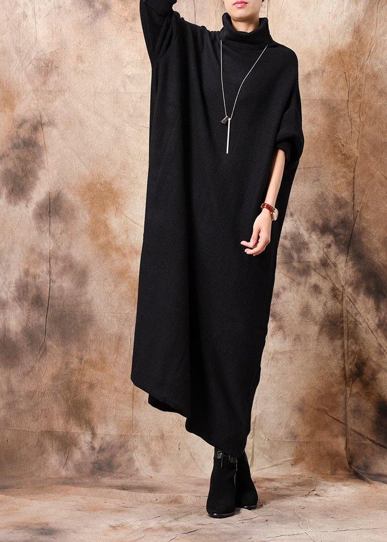 Comfy High Neck Sweater Dresses Classy Black Baggy Knitwear Fall