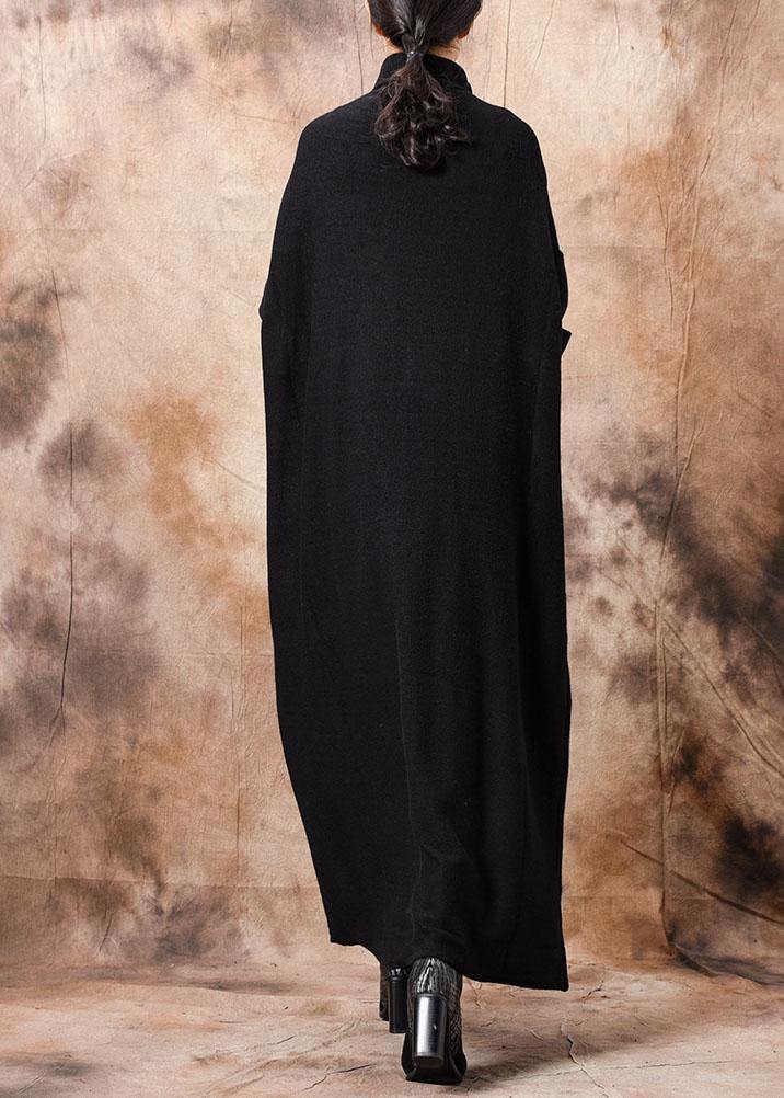 Comfy High Neck Sweater Dresses Classy Black Baggy Knitwear Fall