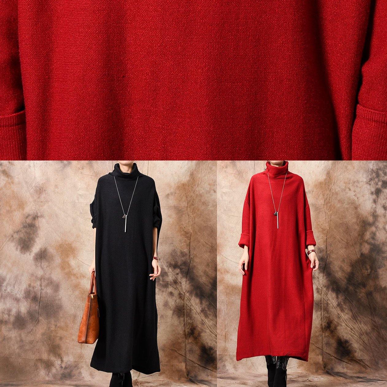 Comfy High Neck Sweater Dresses Classy Black Baggy Knitwear Fall