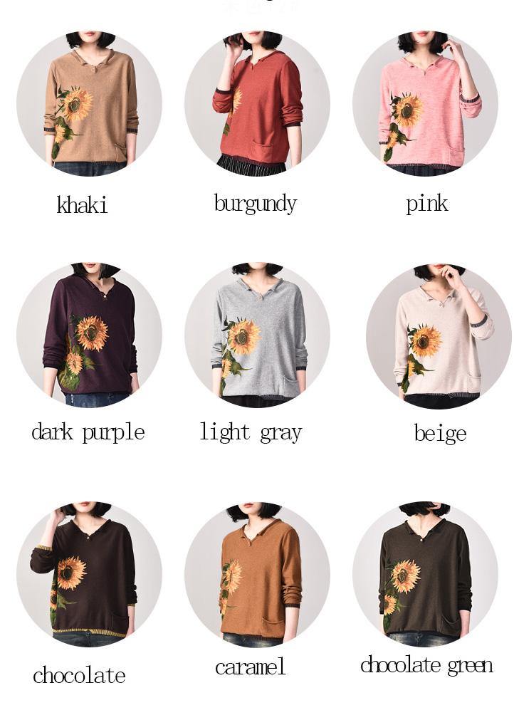Comfy Long Sleeve Sweater Oversize Wild Prints Knit Tops Dark Purple