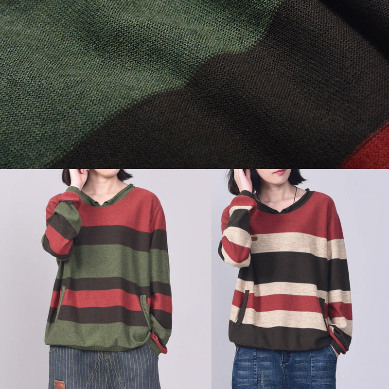 Comfy Patchwork Knit T Shirt Autumn Sweater Red