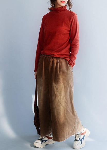 Comfy red sweater tops wild trendy plus size high neck knitwear