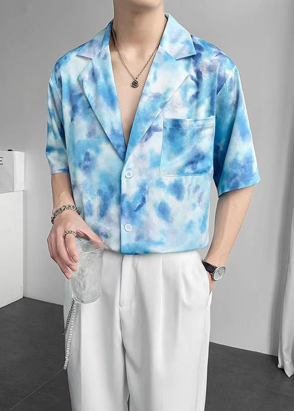 Cool Black Notched Striped Pockets Ice Silk Shirts Summer